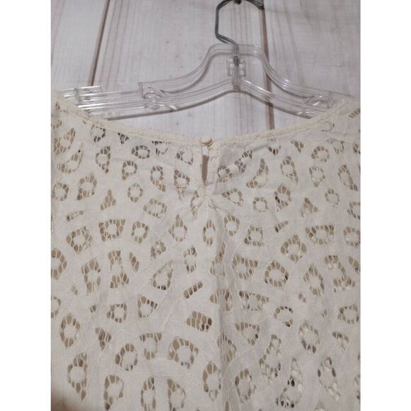 Loft Shirt Ladies Small Ivory Lace Short Sleeve‎ Round Neck - Picture 5 of 8